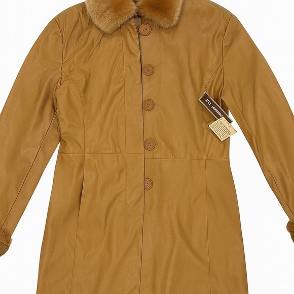 paparazzi Jackets & Blazers - Paparazzi Women’s Camel Faux Leather Coat with Faux Fur Collar & Cuffs – Size M